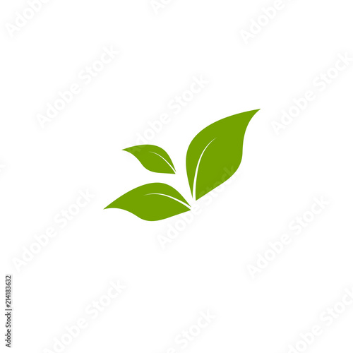 Three green leaves. Icon Isolated on white. Logo for eco company, agriculture, nature firm, ecology,