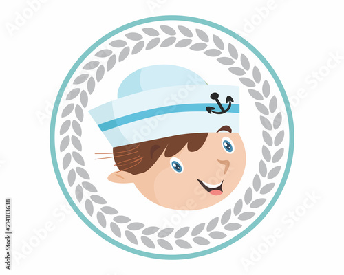 circle cute funny face head sailor navy mariner seaman nautical cartoon character