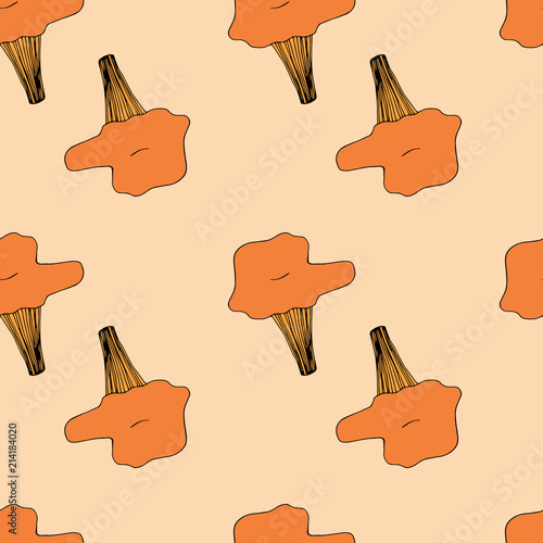 Vector seamless pattern of mushrooms. Hand drawn illustration.