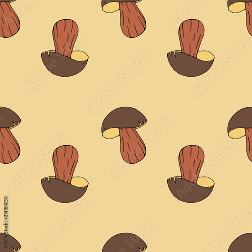 Vector seamless pattern of mushrooms. Hand drawn illustration.