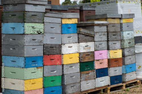 Beekeeping boxes stacked and ready to be transported © FreeProd