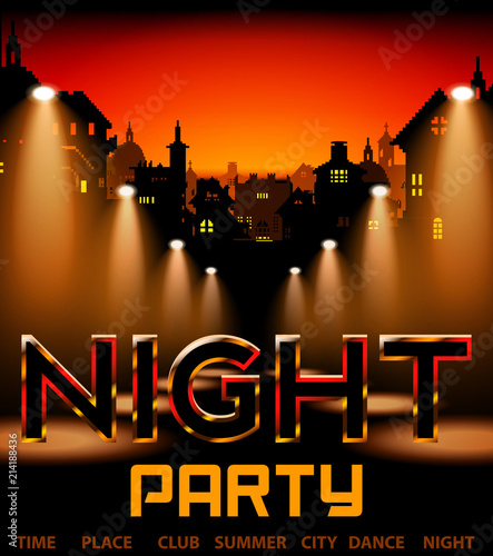 Night Party With City On Background With Spotlight