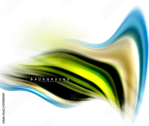 Fluid liquid mixing colors concept on light grey background, wave and swirl curve flow line, trendy abstract layout template for business presentation, app wallpaper banner, poster or wallpaper