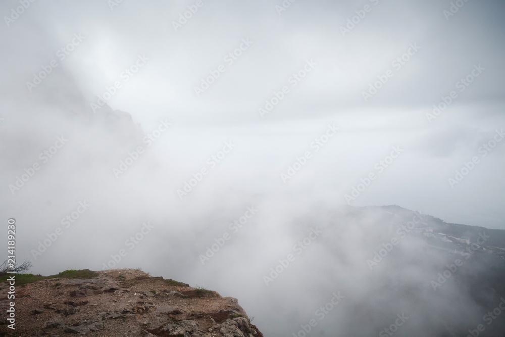 Foggy mountain landscape, Foros in spring