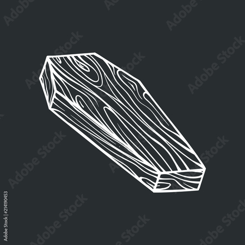 White outline picture of the coffin on a black background