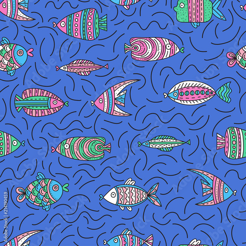 Seamless pattern with cute fishes © Pippi Draws