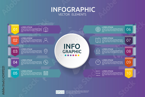 10 steps business infographic. timeline design template with arrow and circle element concept with options. For content, diagram, flowchart, steps, parts, workflow layout, chart
