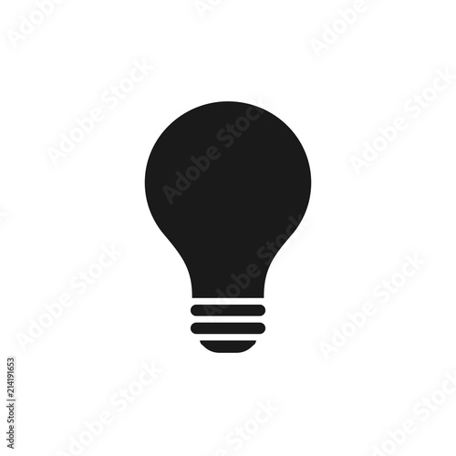 Simple light bulb black icon isolated on background