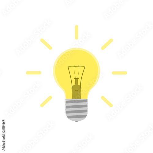 Flat light bulb illustration. Glowing lightbulb icon isolated on background