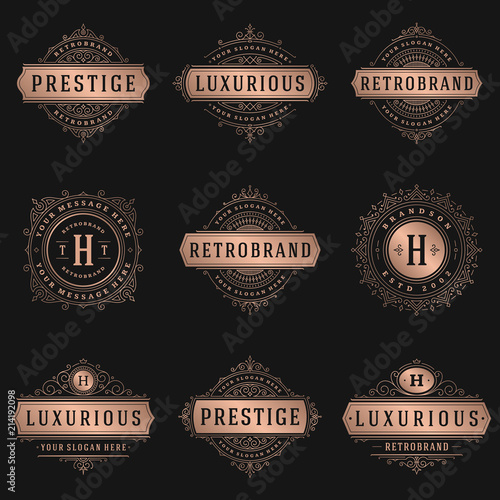 Luxury logos templates set, flourishes calligraphic elegant ornament lines.