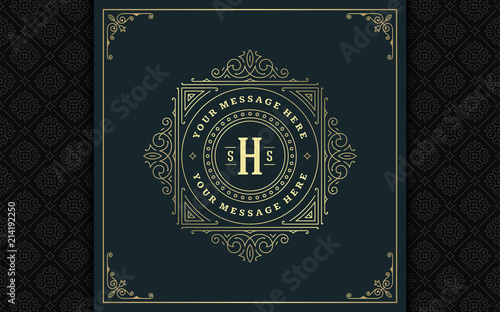 Luxury logo template vector golden vintage flourishes ornament.