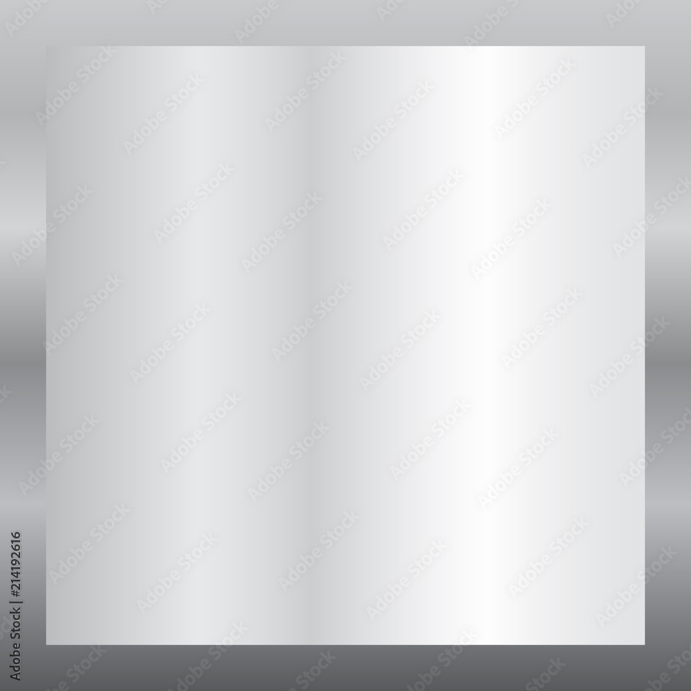 Silver gradient background. Silver design texture for ribbon, frame, banner. Abstract silver gradient template. Metal shine steel plate. Metallic light chrome pattern. Vector illustration