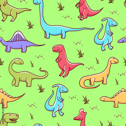Cute cartoon dinosaurs pattern. Vector illustration