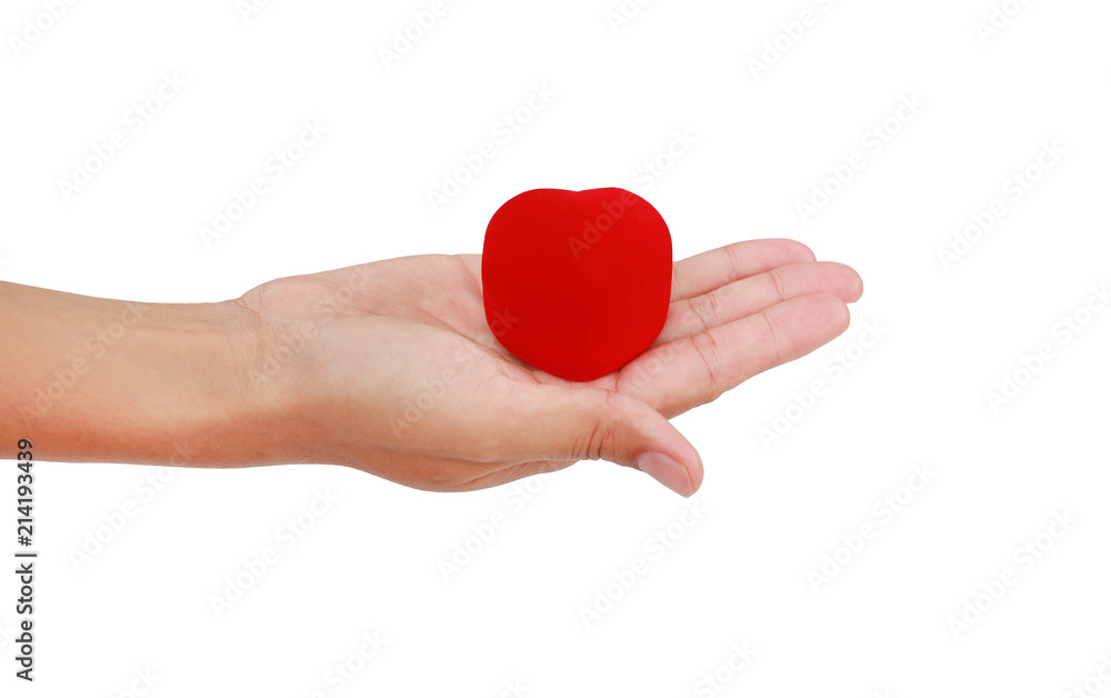 Hands holding small gift heart on Valentine's Day isolated on white background. Hands holding small gift heart on Valentine's Day isolated on white background.