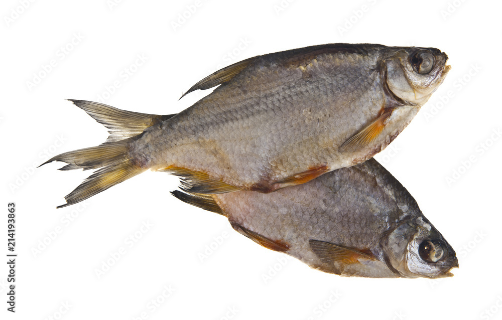 Dried, dried fish isolated on white background