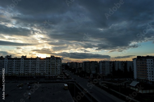 Picturesque sunset over the city. Ivano-Frankivsk, Ukraine