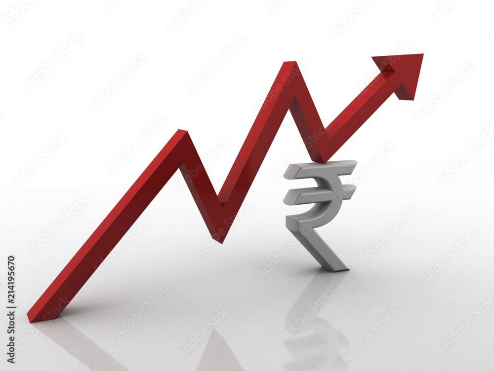 3d rendering Stock market online business concept. business Graph with indian rupee sign
