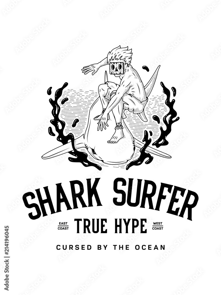 Surf the shark true surfer hype black on white
