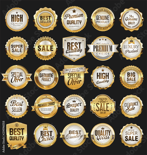 Super sale retro golden badges and labels vector collection