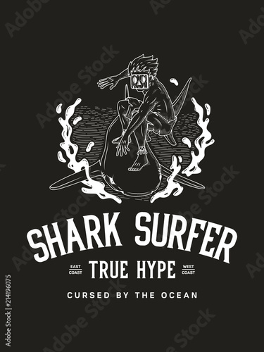 Surf the shark true surfer hype white on black