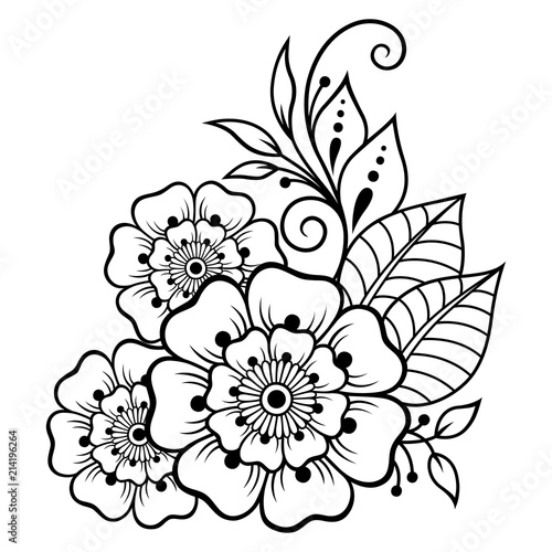 Mehndi flower pattern for Henna drawing and tattoo. Decoration in ethnic oriental  Indian style.