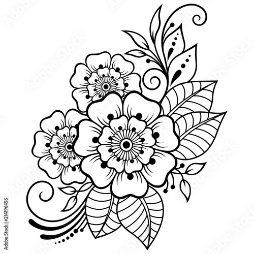 Mehndi flower pattern for Henna drawing and tattoo. Decoration in ethnic oriental  Indian style.