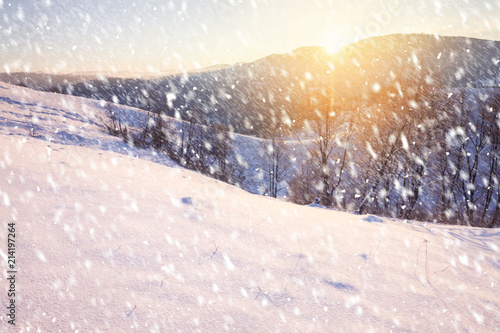Snowy winter day in mountain hills. © Nickolay Khoroshkov