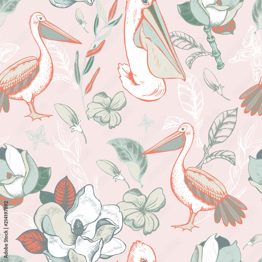 Naklejka premium Vector tropical floral seamless pattern