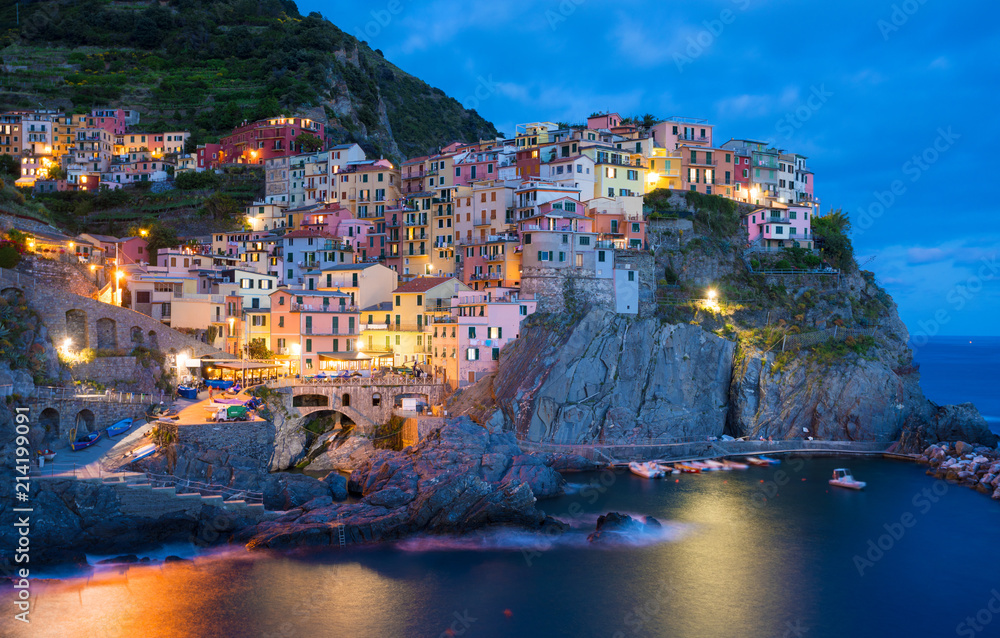 Manarola town in Italy by night