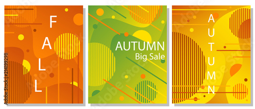 The set of three artistic backgrounds with gradient and geometric elements. The abstract background is suitable for typographic products, web-design, and decoration of objects. Fall colors.