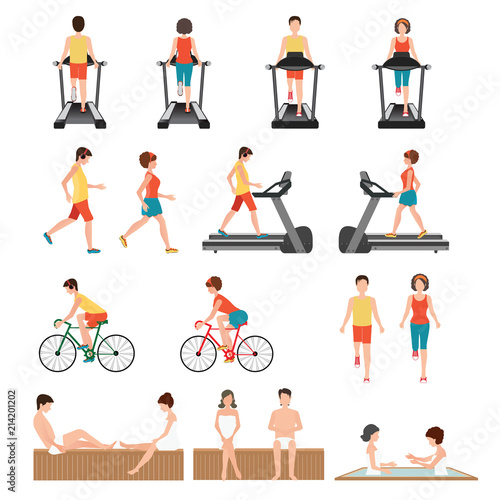 People at the gym exercising.