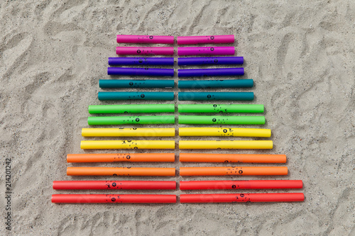Boomwhackers outside in the sand