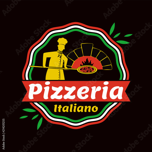 Pizzeria Italiano Promotional Emblem with Cook