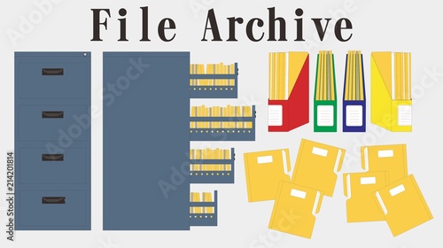filing cabinet, entry data saving, file folder. archive for document in vector illustration 