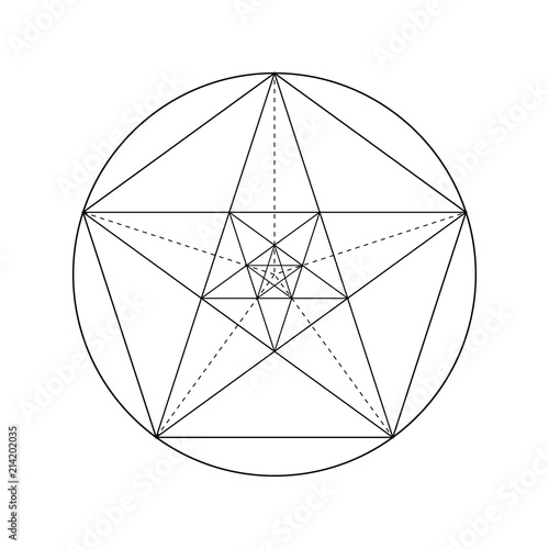Pentagram. Pentagonal star. Golden section. Fibonacci number. Geometric shape. Abstract vector background. Vector