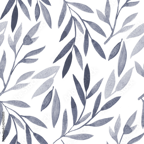 Watercolor hand drawn floral seamless pattern in grey tones. © yashroom