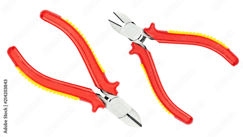 Cutting pliers isolated on white background for construction, industrial, electrician concept design. Cutting pliers isolated on white background for construction, industrial, electrician concept design.