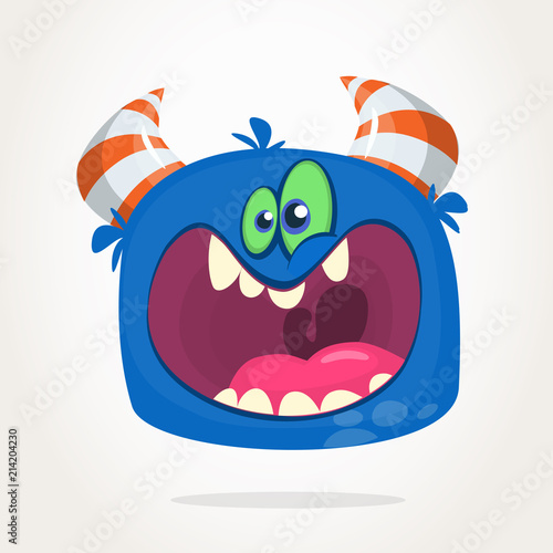 Angry cartoon blue monster screaming. Yelling angry monster expression. Halloween vector illustration