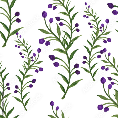 seamless pattern bouquet rose blue purple flowers and plant