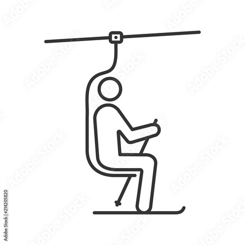 Ski chairlift with skier linear icon