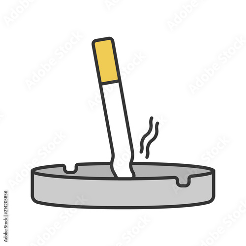 Ashtray with stubbed out cigarette color icon