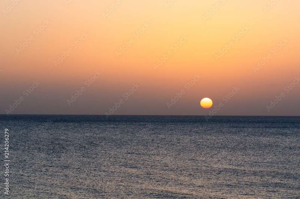 Sunset over sea at Montego Bay, Jamaica.