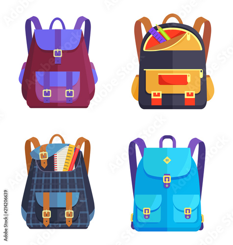 Set of Colorful Rucksacks for Girls or Boys Vector