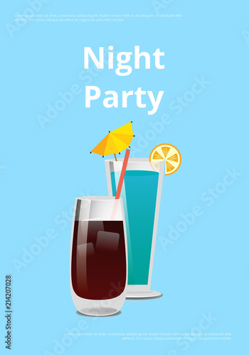 Night Party Drinks Promo Poster with Cocktail