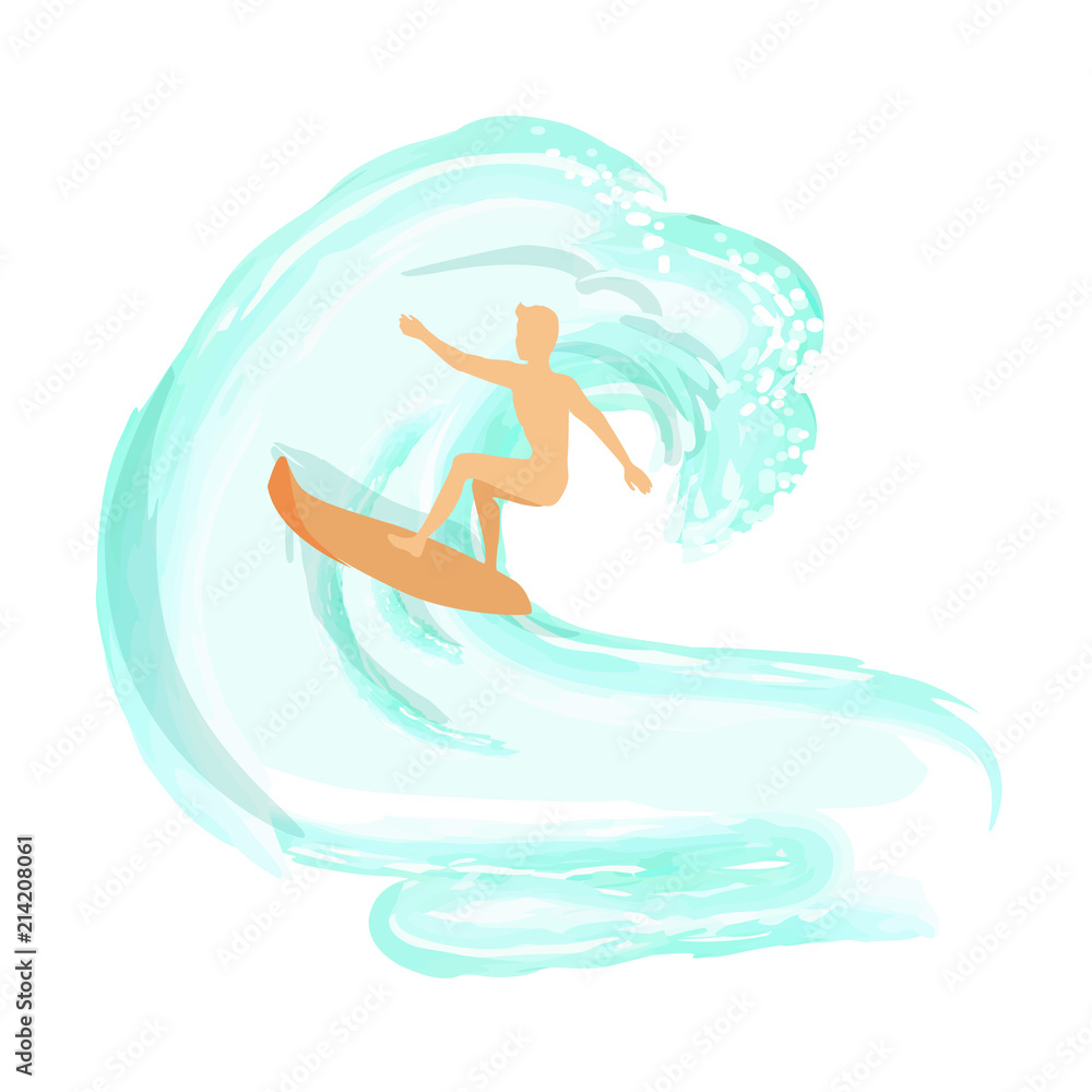 Surfer on Wave Cartoon style Logo Isolate on White Surfer on Wave Cartoon style Logo Isolate on White