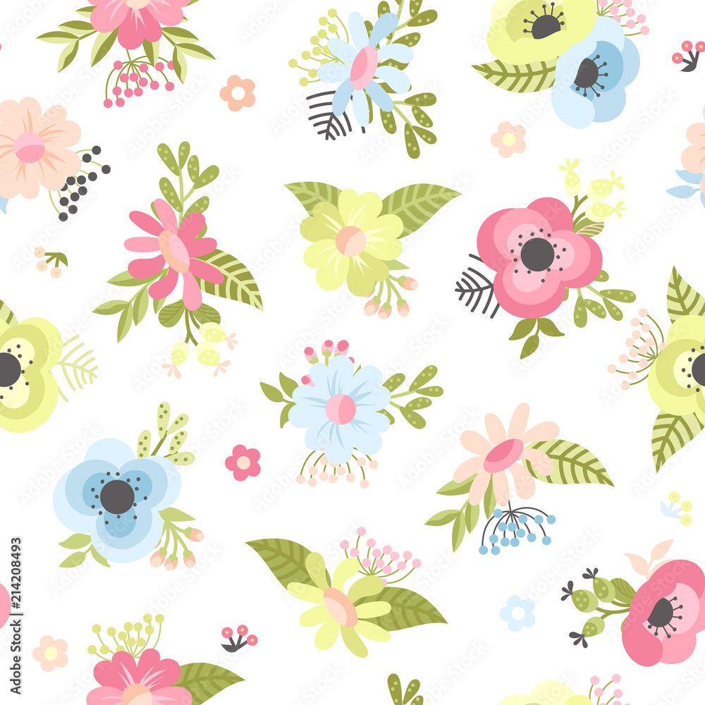 Floral seamless pattern in cartoon style