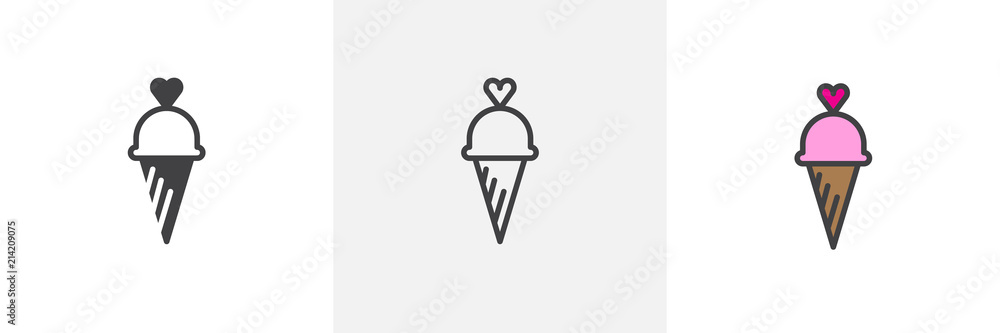 Ice cream with heart icon. Line, solid and filled outline colorful version, outline and filled vector sign. Symbol, logo illustration. Different style icons set. Pixel perfect vector graphics Ice cream with heart icon. Line, solid and filled outline colorful version, outline and filled vector sign. Symbol, logo illustration. Different style icons set. Pixel perfect vector graphics