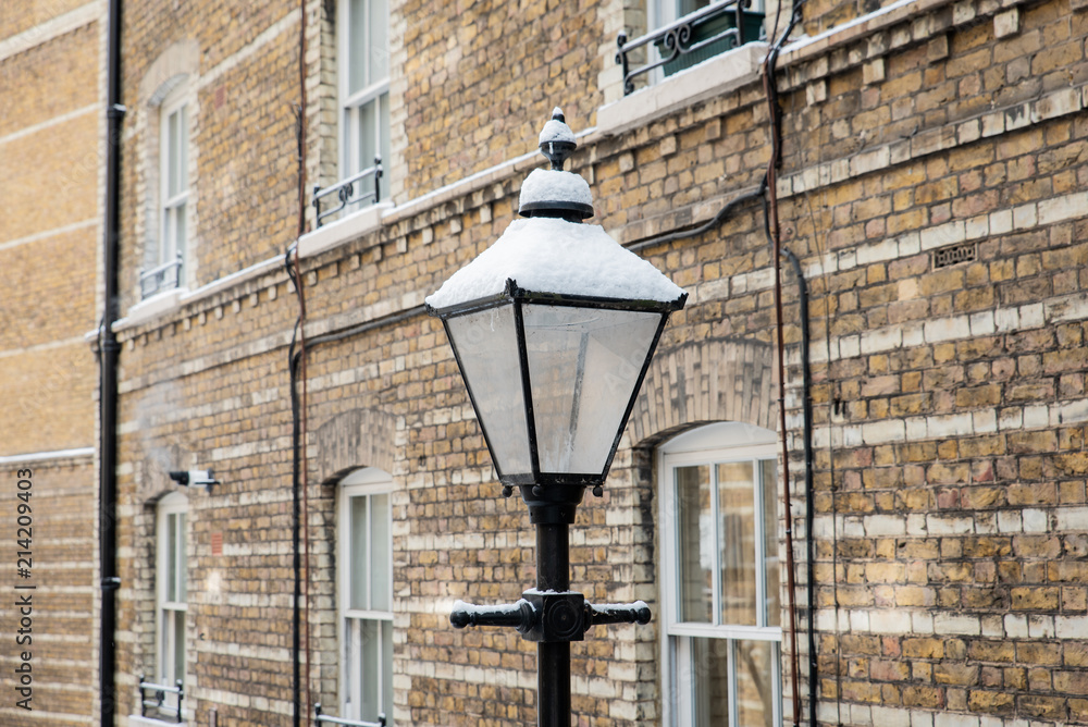Old Victorian Style London Street Lamps in the Snow