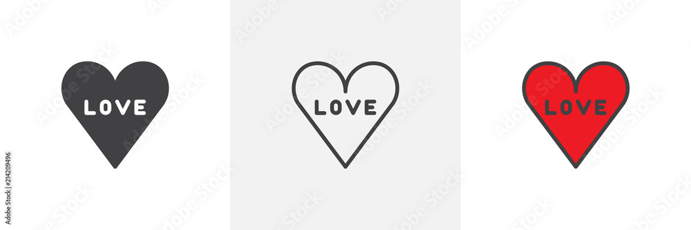 Love in heart icon. Line, solid and filled outline colorful version, outline and filled vector sign. Love symbol, logo illustration. Different style icons set. Pixel perfect vector graphics