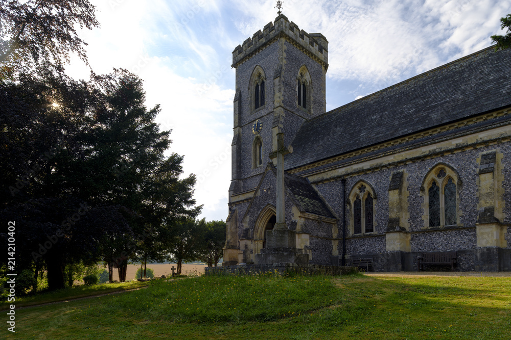 Summer view of St James the Evangelist Church, West Meon in the Meon Vally in the South Downs National Park, Hampshire, UK
